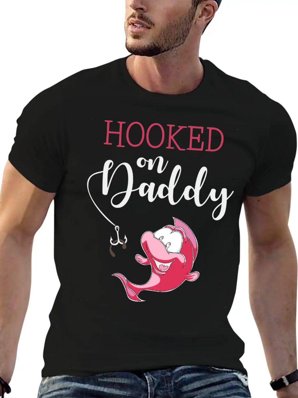 Hooked On Daddy_Pink Casual Graphic T-Shirt – Simple And Comfortable Daily Wear