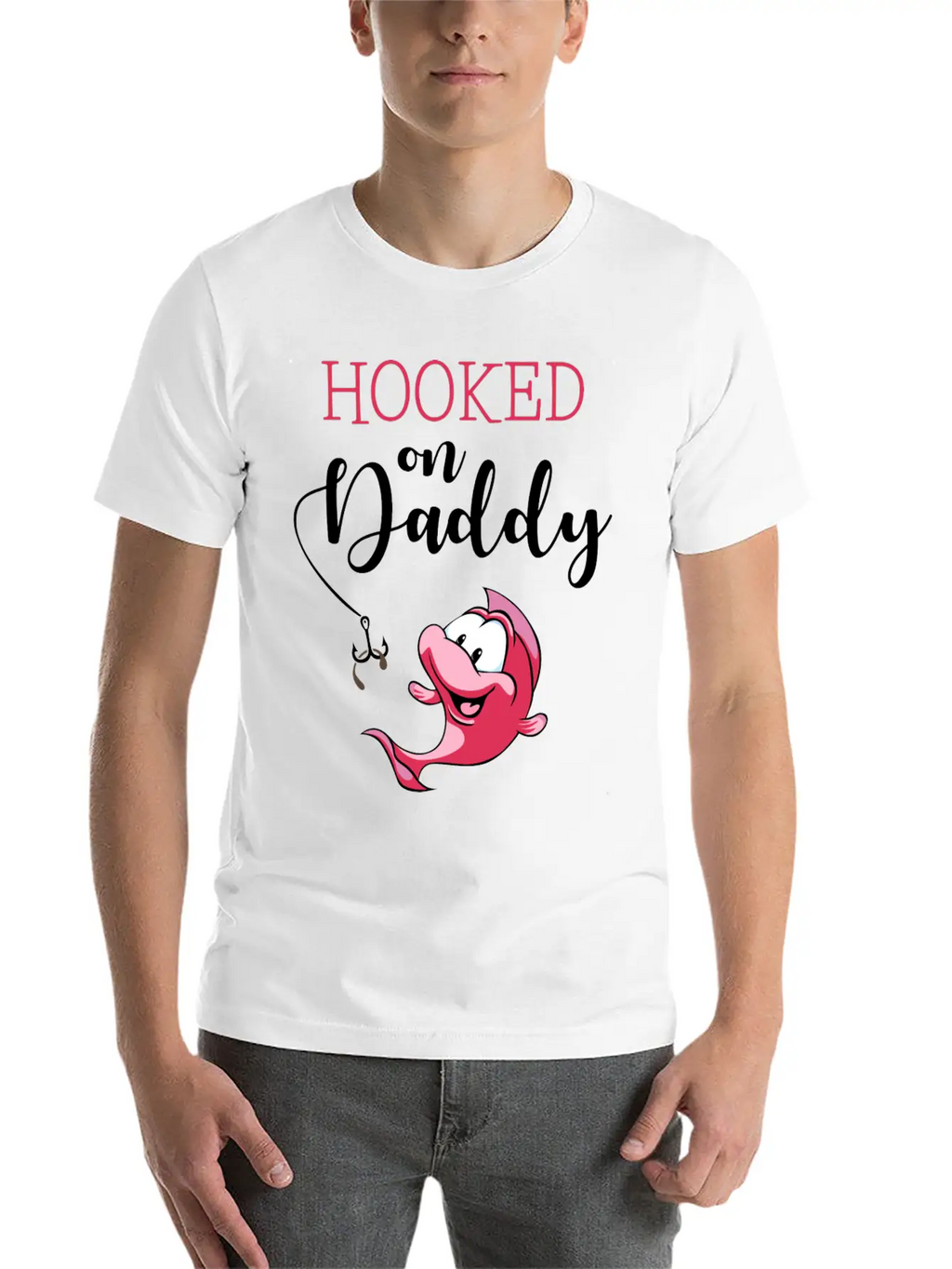 Hooked On Daddy_Pink Casual Graphic T-Shirt – Simple And Comfortable Daily Wear