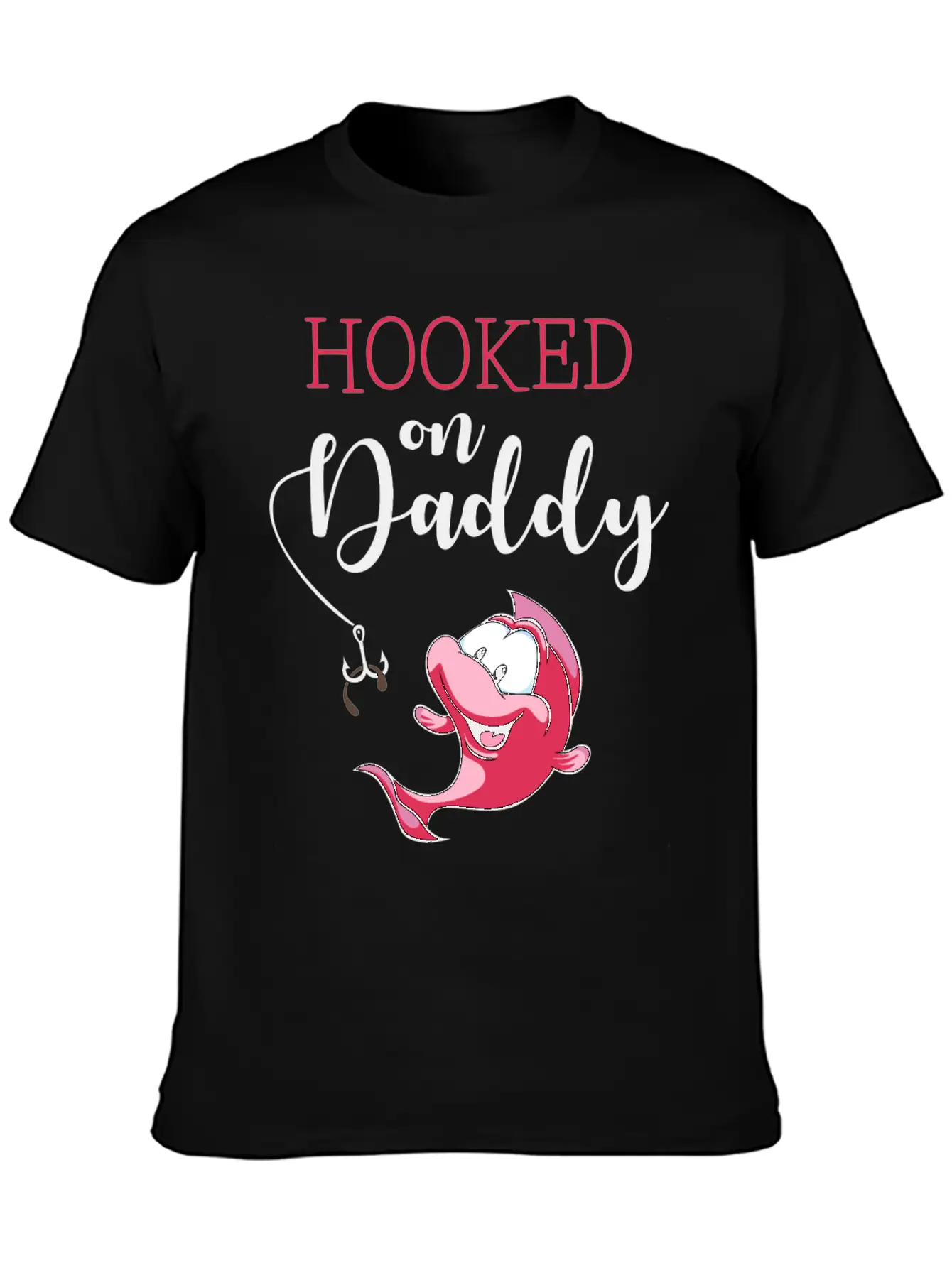 Hooked On Daddy_Pink Casual Graphic T-Shirt – Simple And Comfortable Daily Wear
