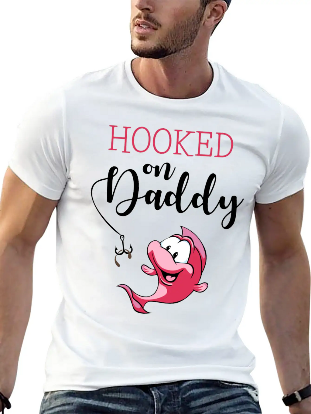 Hooked On Daddy_Pink Casual Graphic T-Shirt – Simple And Comfortable Daily Wear