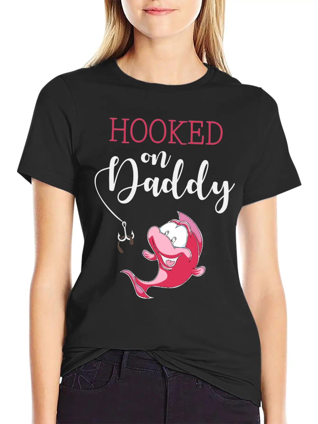 Hooked On Daddy_Pink Casual Graphic T-Shirt – Simple And Comfortable Daily Wear