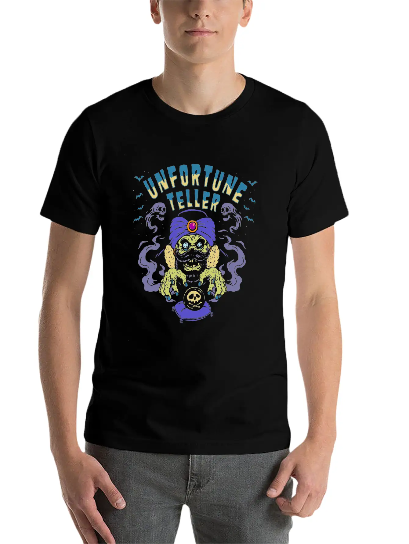 Horror Art Fortune Teller Zombie Psychobilly Punk Unisex Short Sleeve Soft Cotton T-Shirt – Casual Everyday Wear