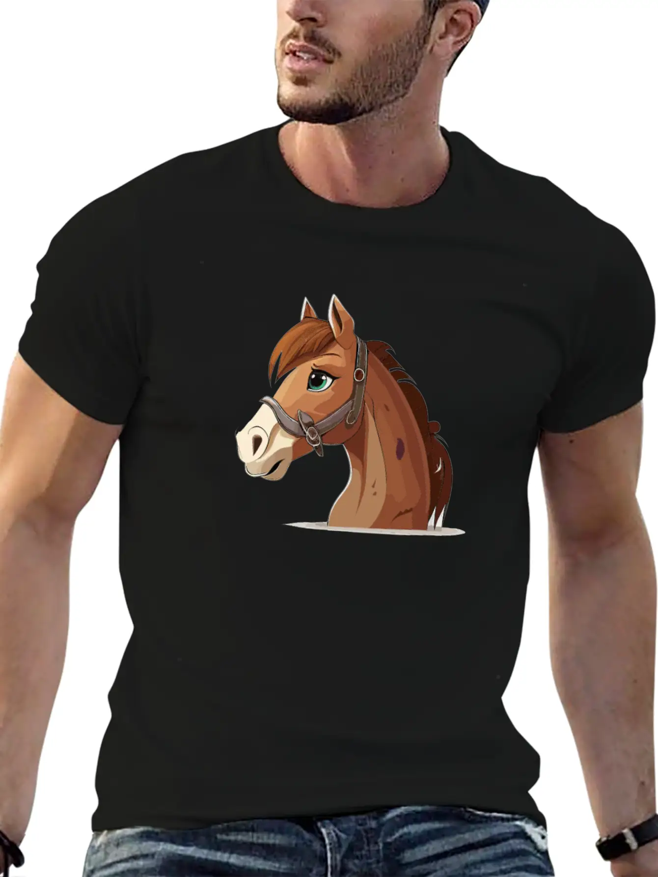 Horse Cartoon Style Classic Fit Graphic Tee For Daily Comfort – Unisex Cotton Shirt