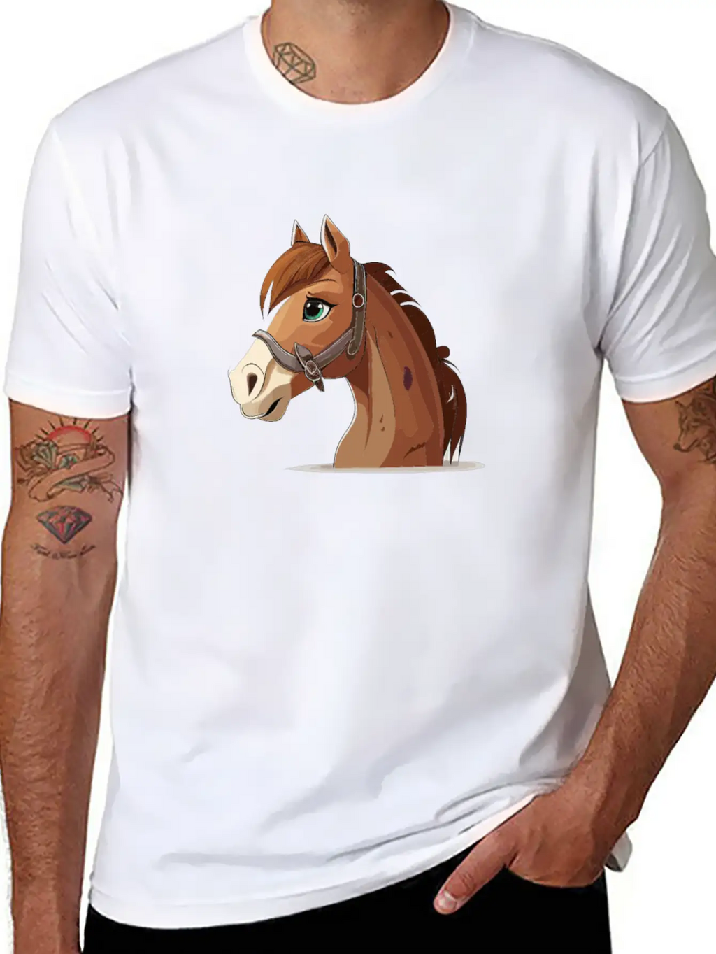 Horse Cartoon Style Classic Fit Graphic Tee For Daily Comfort – Unisex Cotton Shirt