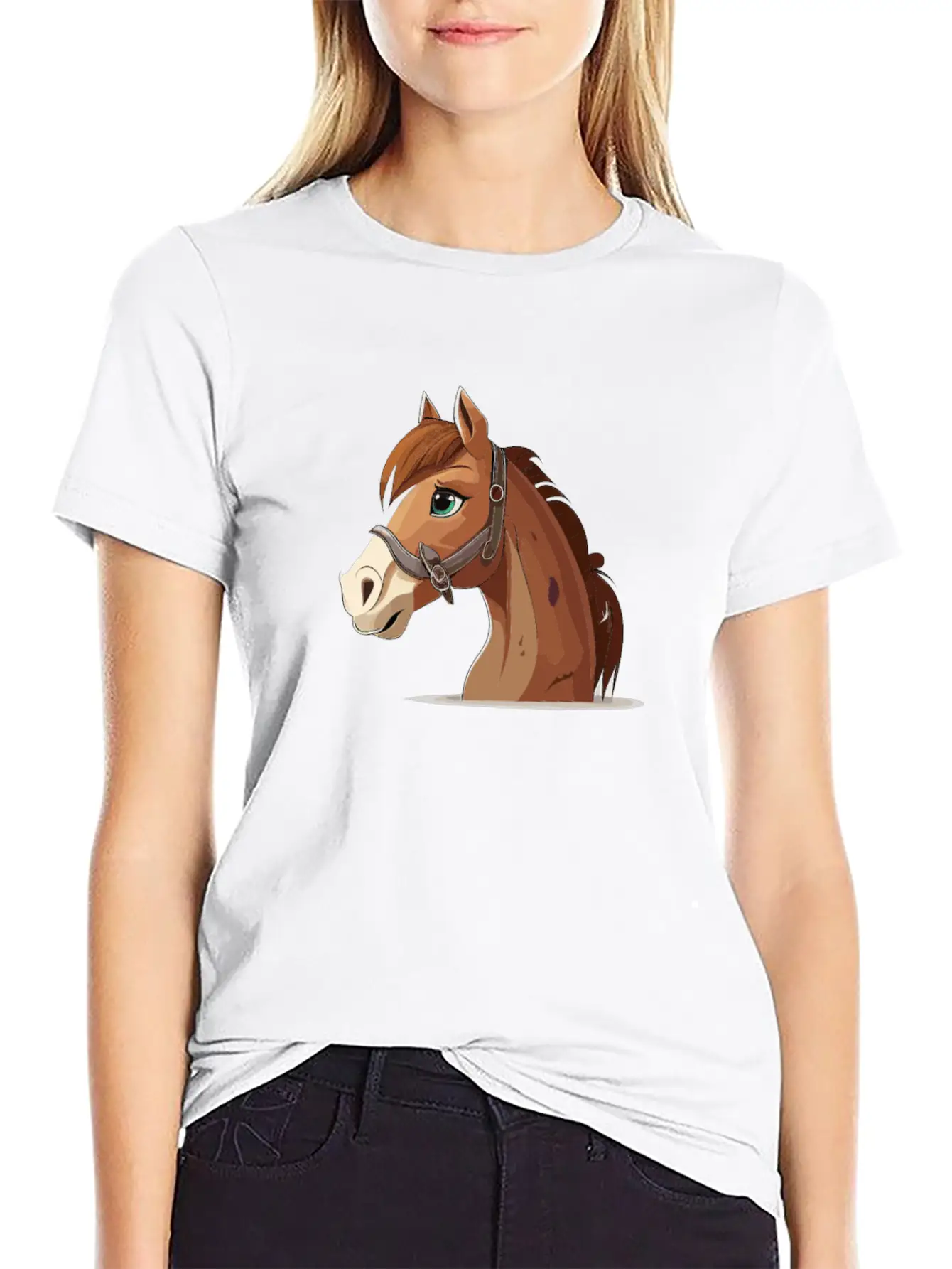 Horse Cartoon Style Classic Fit Graphic Tee For Daily Comfort – Unisex Cotton Shirt