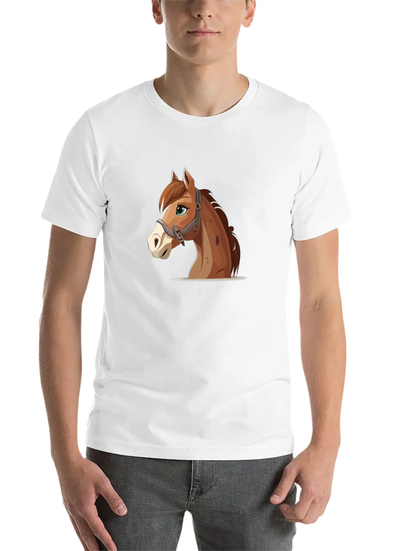 Horse Cartoon Style Classic Fit Graphic Tee For Daily Comfort – Unisex Cotton Shirt