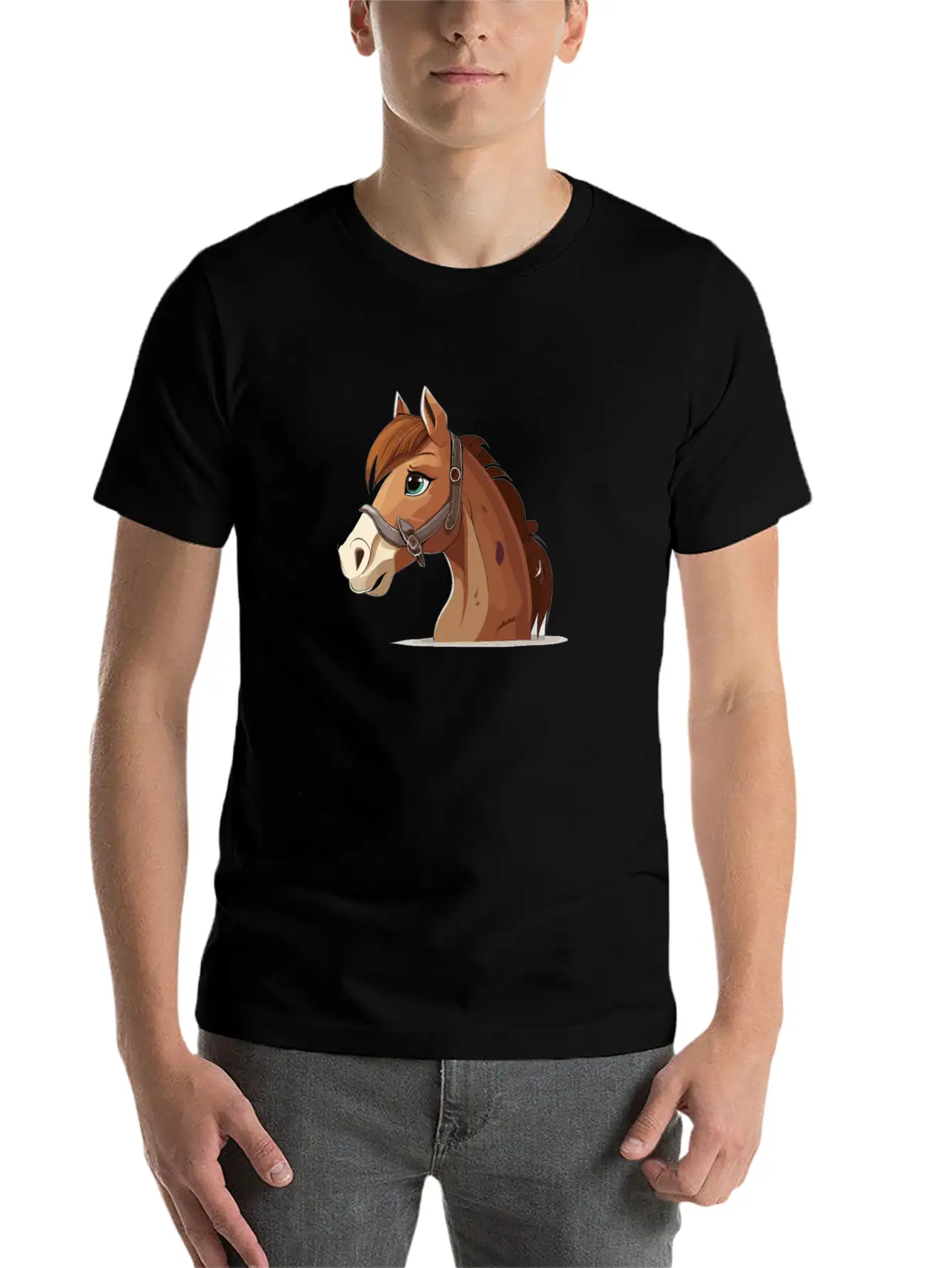 Horse Cartoon Style Classic Fit Graphic Tee For Daily Comfort – Unisex Cotton Shirt