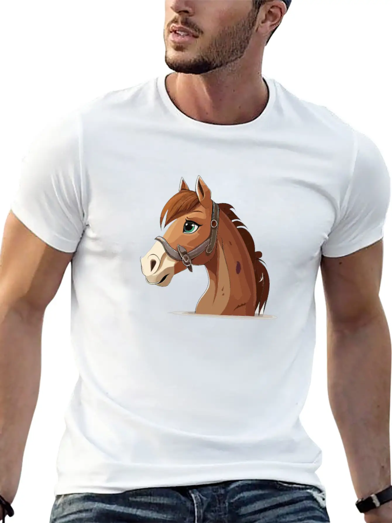 Horse Cartoon Style Classic Fit Graphic Tee For Daily Comfort – Unisex Cotton Shirt