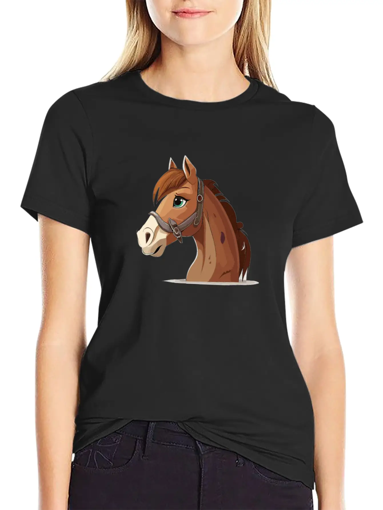 Horse Cartoon Style Classic Fit Graphic Tee For Daily Comfort – Unisex Cotton Shirt