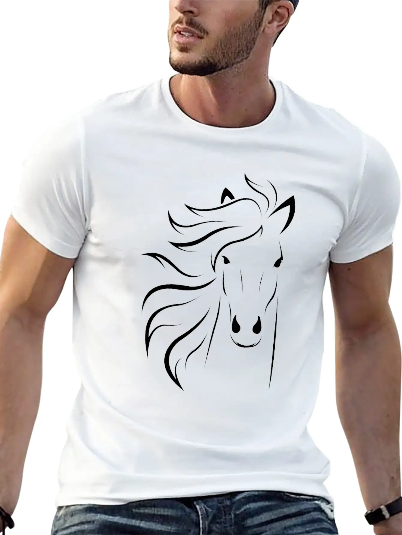 Horse Face White Unisex Short Sleeve Soft Cotton T-Shirt – Casual Everyday Wear