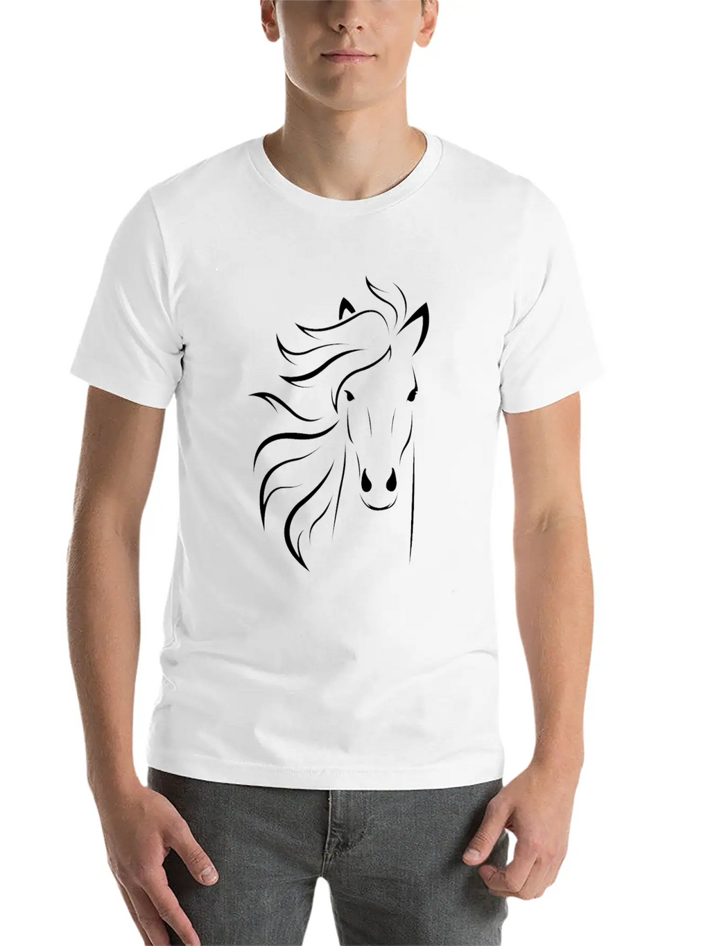 Horse Face White Unisex Short Sleeve Soft Cotton T-Shirt – Casual Everyday Wear