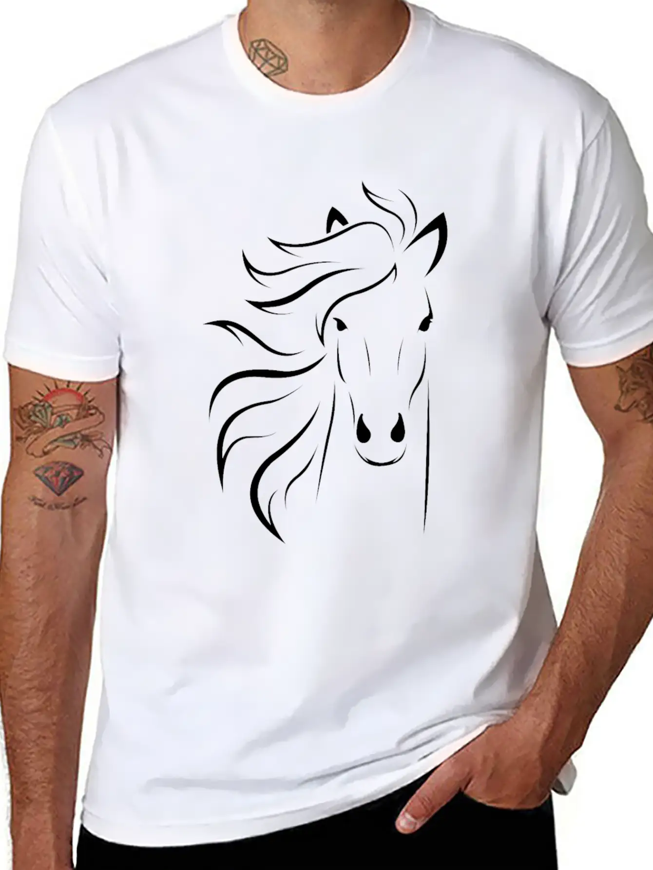 Horse Face White Unisex Short Sleeve Soft Cotton T-Shirt – Casual Everyday Wear