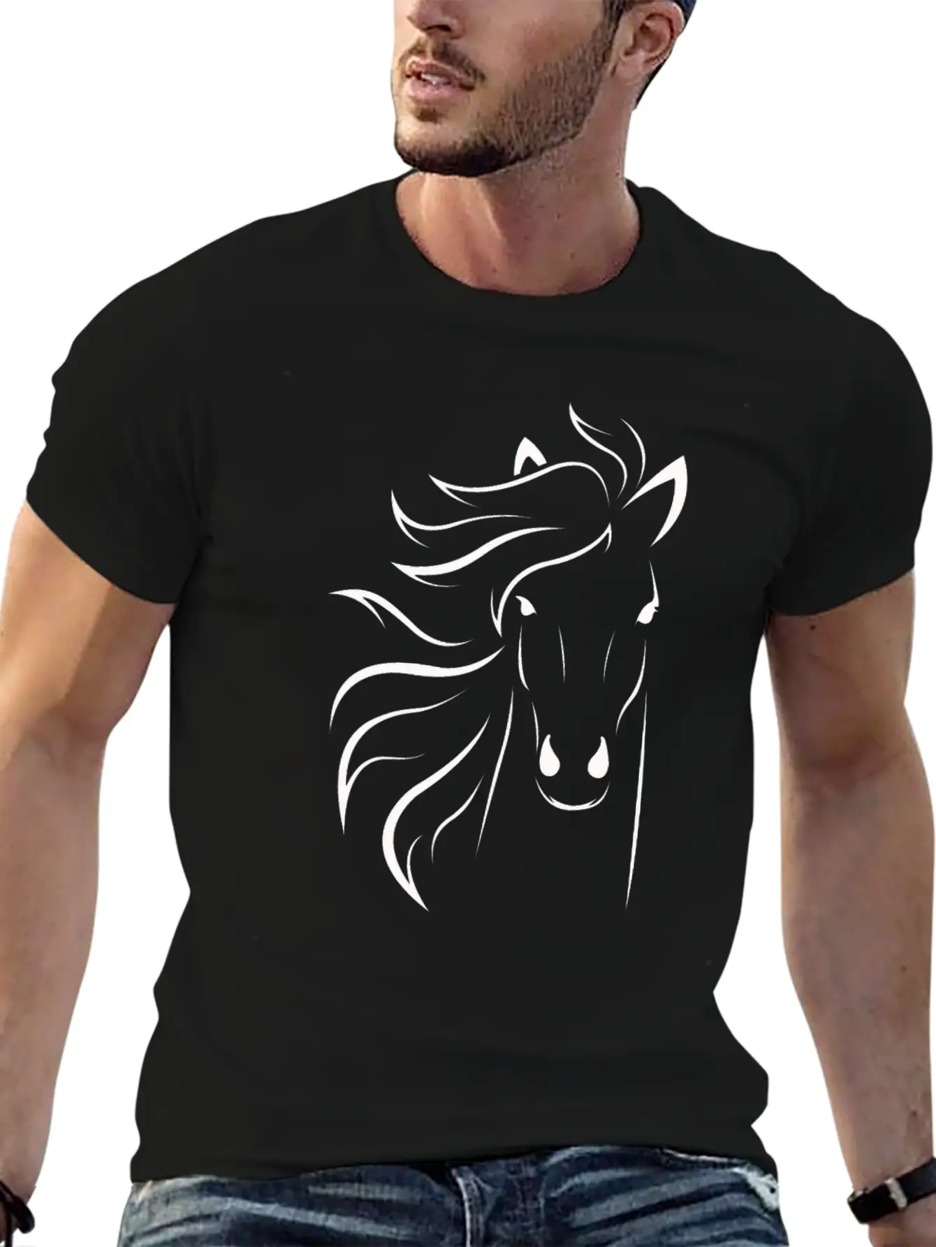 Horse Face White Unisex Short Sleeve Soft Cotton T-Shirt – Casual Everyday Wear