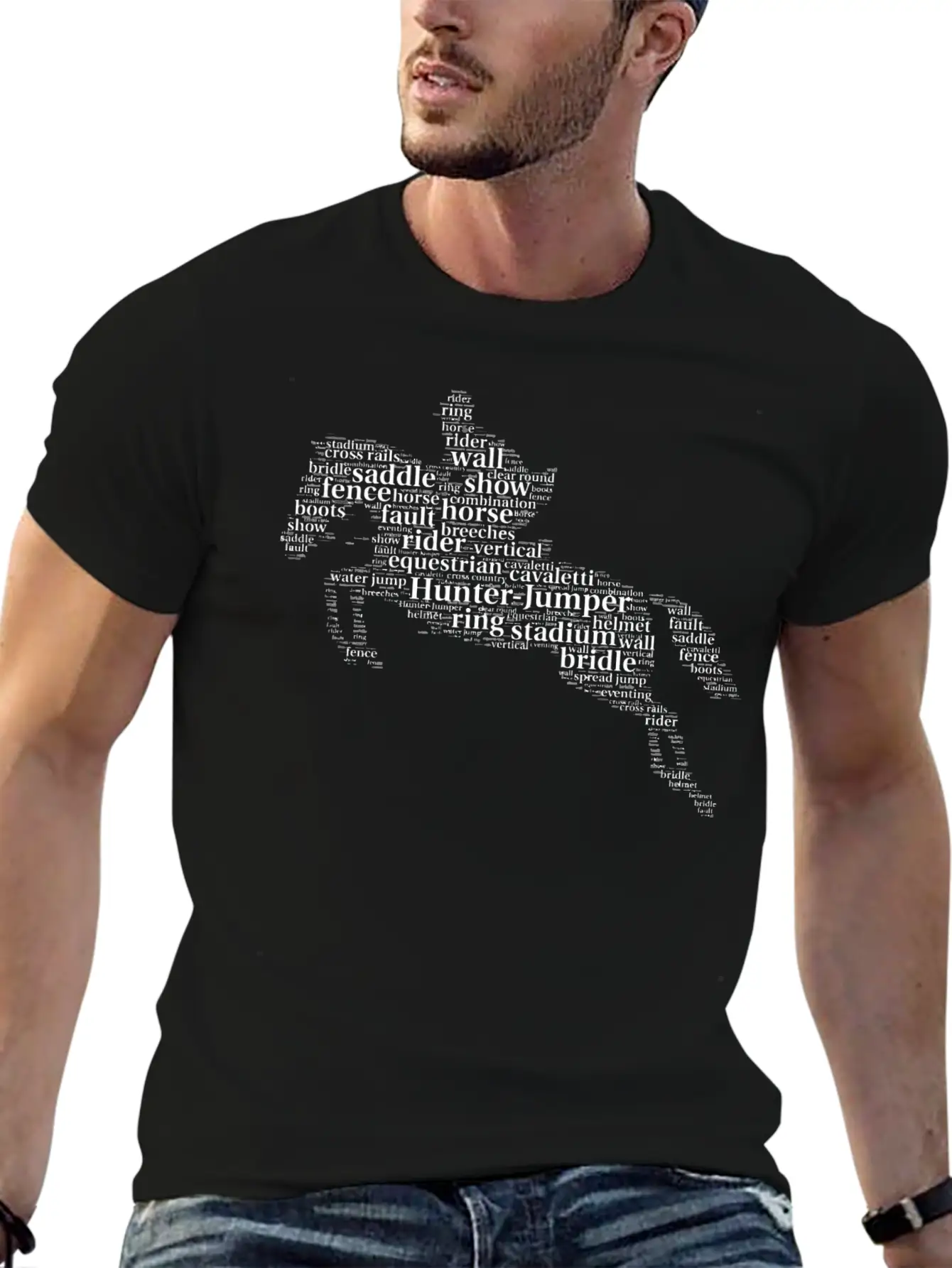 Horse Jumping Word Cloud For Horse Lovers Essential Cotton Tee For Daily Outfits – Unisex Style