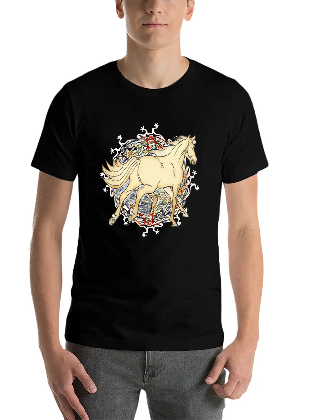 Horse - Magic Horse Motif Unisex Short Sleeve Soft Cotton T-Shirt – Casual Everyday Wear