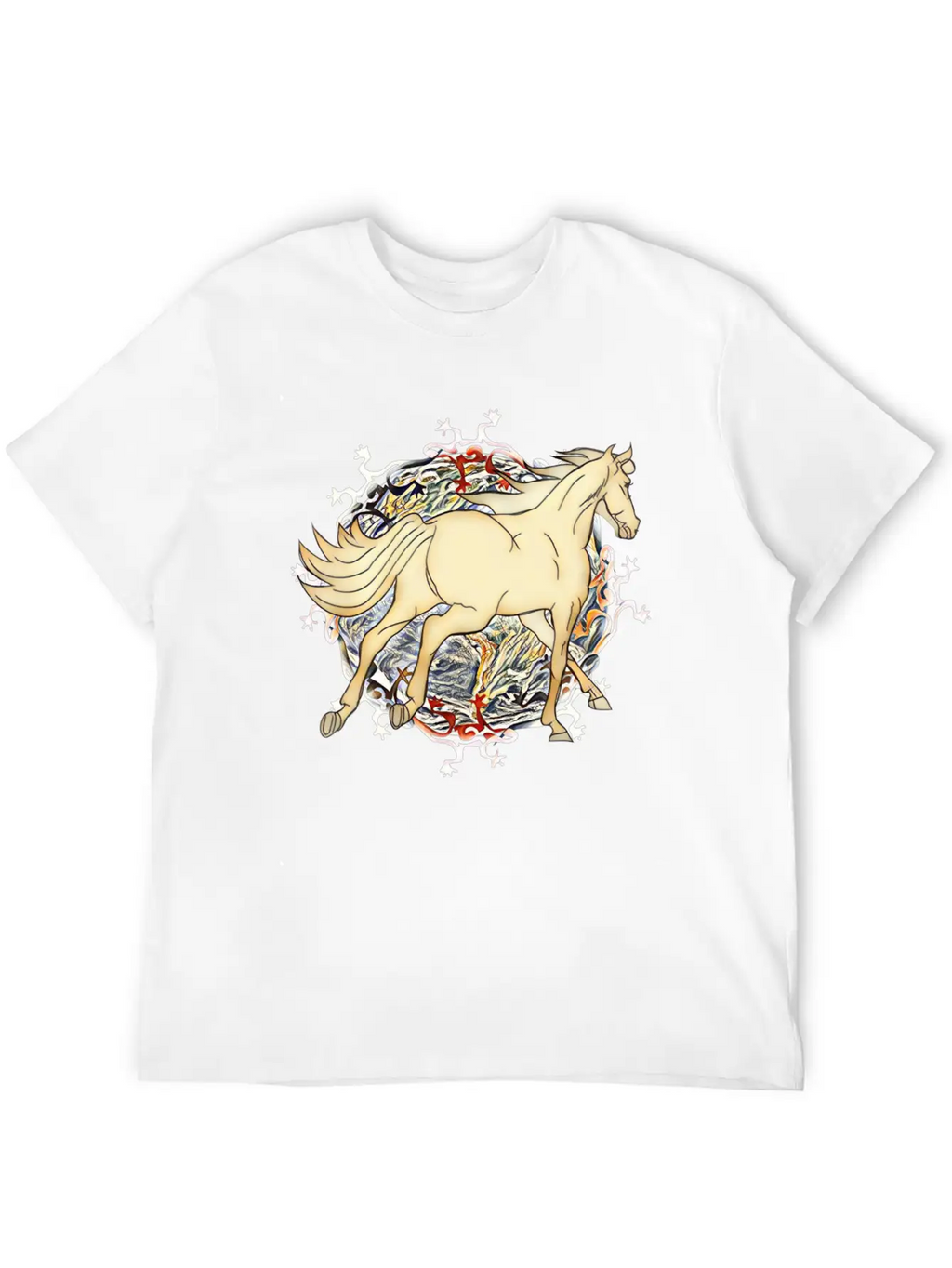 Horse - Magic Horse Motif Unisex Short Sleeve Soft Cotton T-Shirt – Casual Everyday Wear