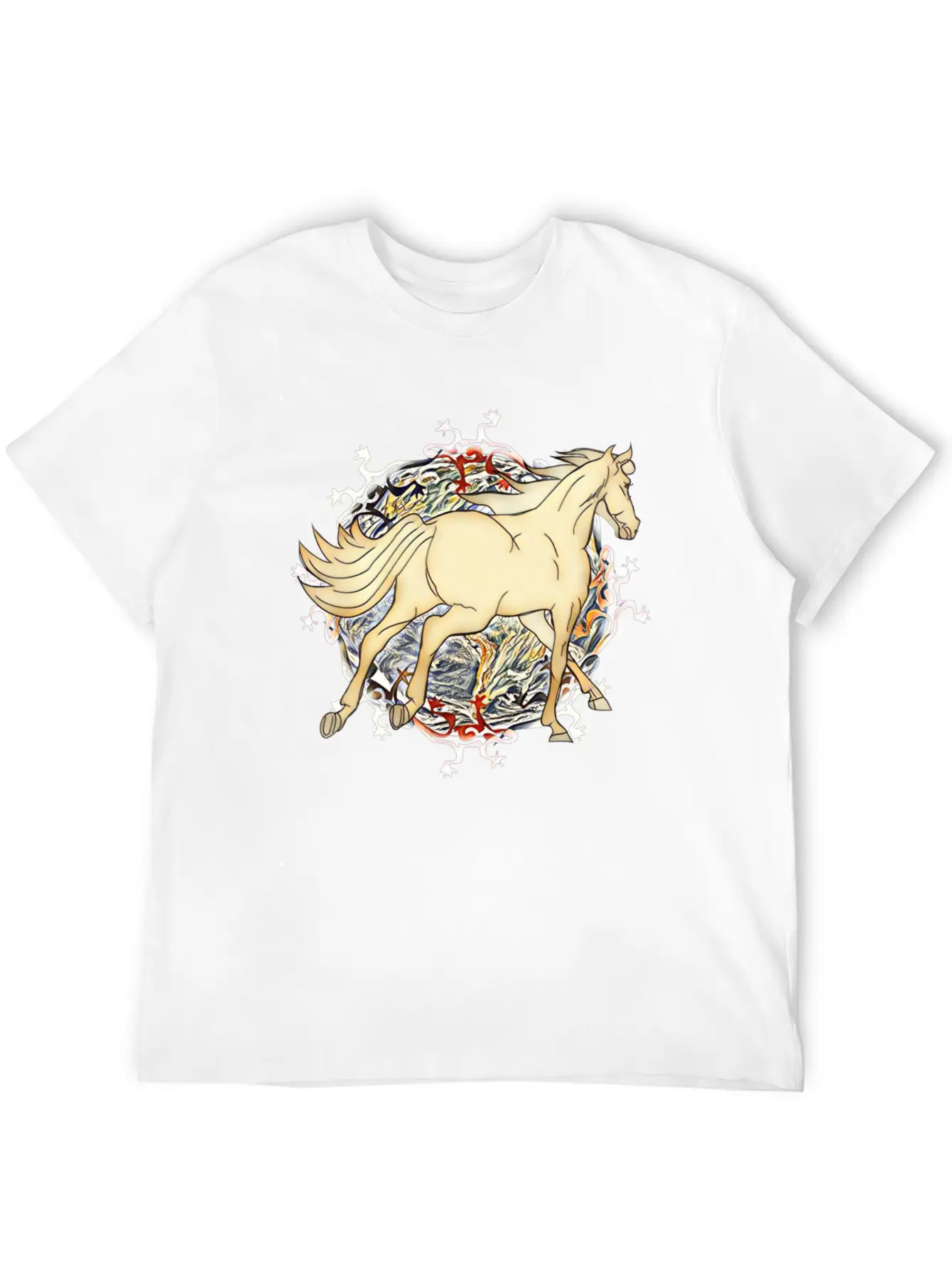 Horse - Magic Horse Motif Unisex Short Sleeve Soft Cotton T-Shirt – Casual Everyday Wear