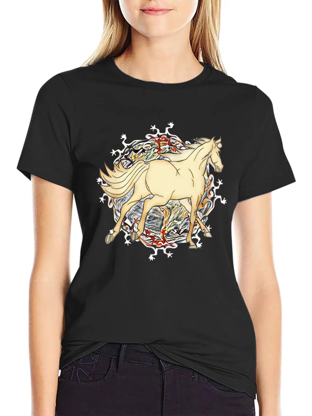 Horse - Magic Horse Motif Unisex Short Sleeve Soft Cotton T-Shirt – Casual Everyday Wear
