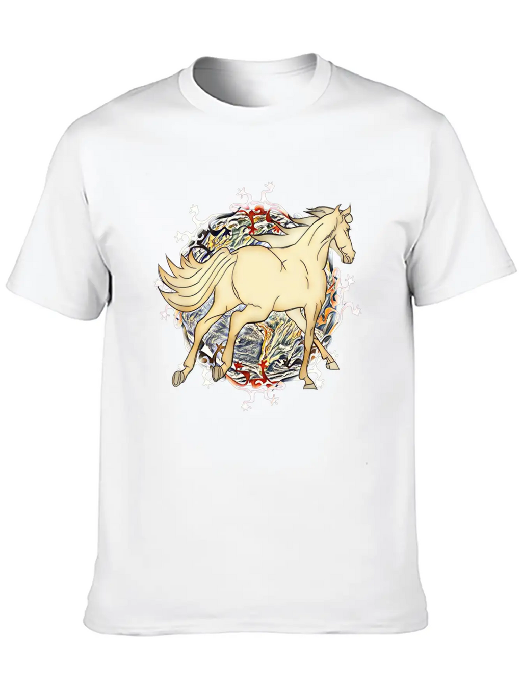 Horse - Magic Horse Motif Unisex Short Sleeve Soft Cotton T-Shirt – Casual Everyday Wear