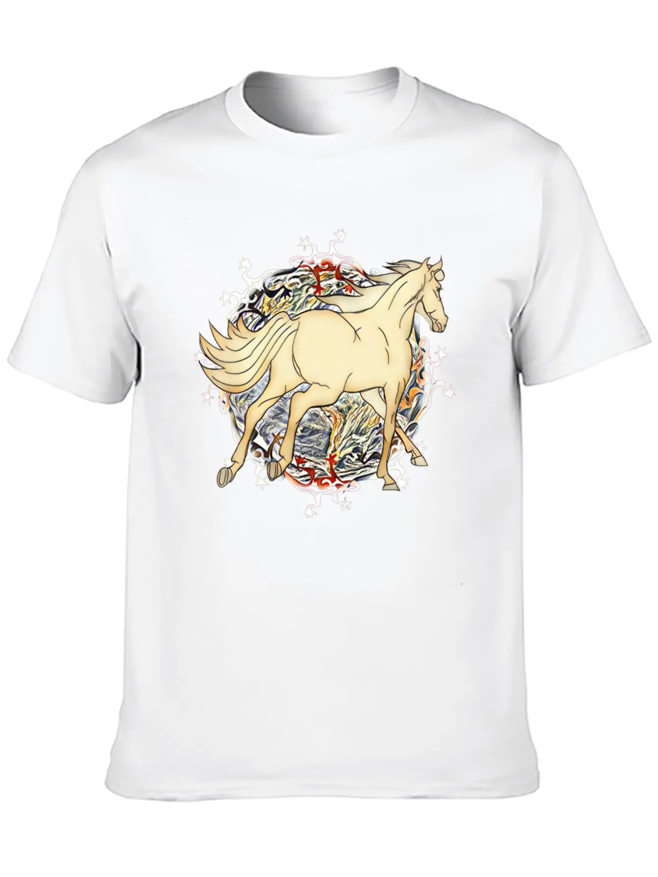Horse - Magic Horse Motif Unisex Short Sleeve Soft Cotton T-Shirt – Casual Everyday Wear