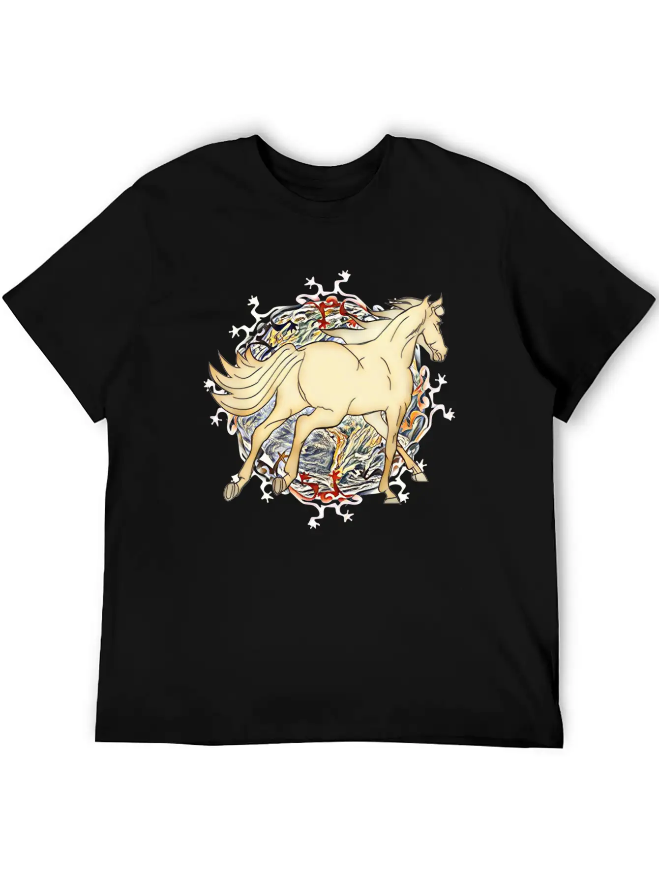 Horse - Magic Horse Motif Unisex Short Sleeve Soft Cotton T-Shirt – Casual Everyday Wear