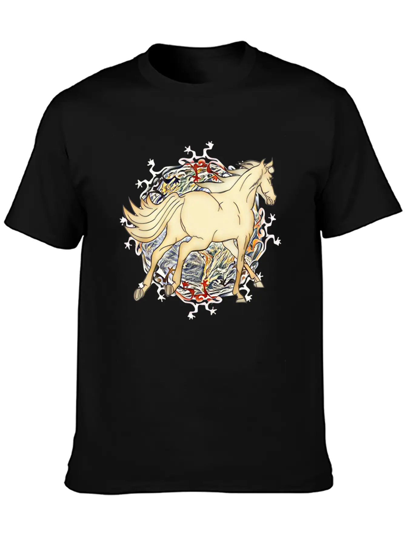 Horse - Magic Horse Motif Unisex Short Sleeve Soft Cotton T-Shirt – Casual Everyday Wear
