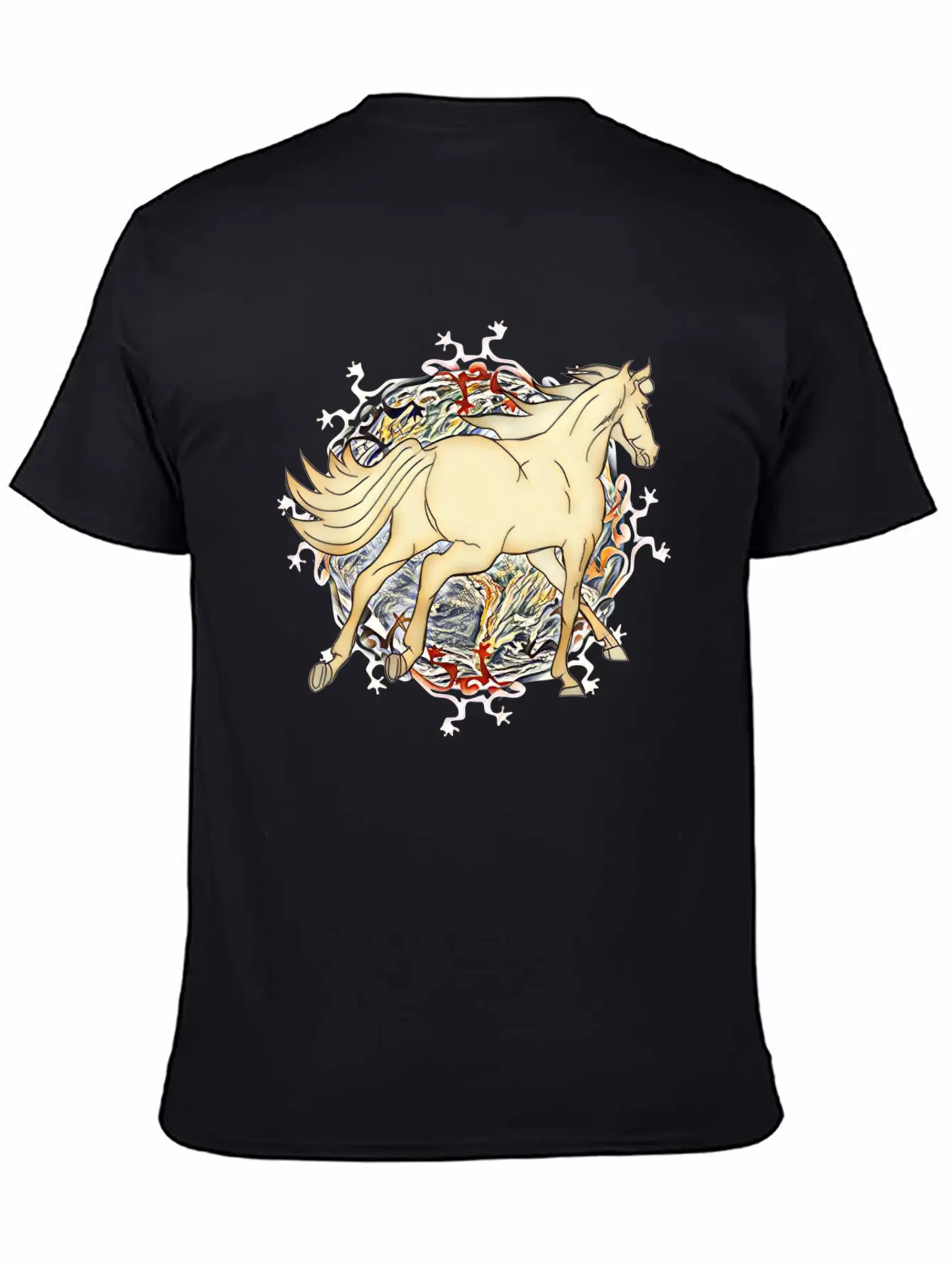 Horse - Magic Horse Motif Unisex Short Sleeve Soft Cotton T-Shirt – Casual Everyday Wear