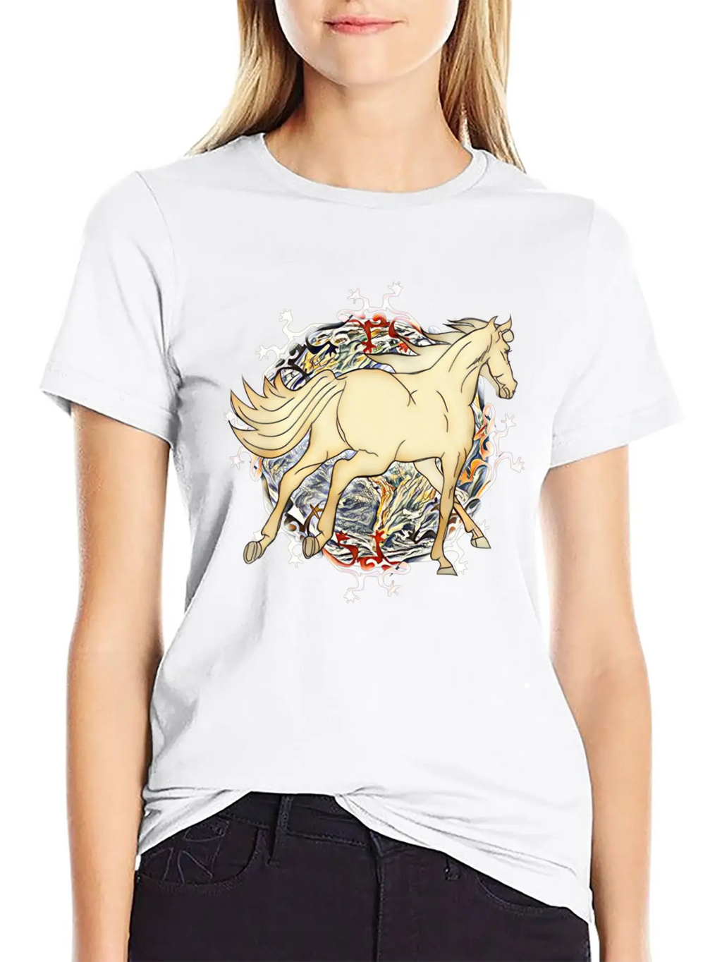 Horse - Magic Horse Motif Unisex Short Sleeve Soft Cotton T-Shirt – Casual Everyday Wear