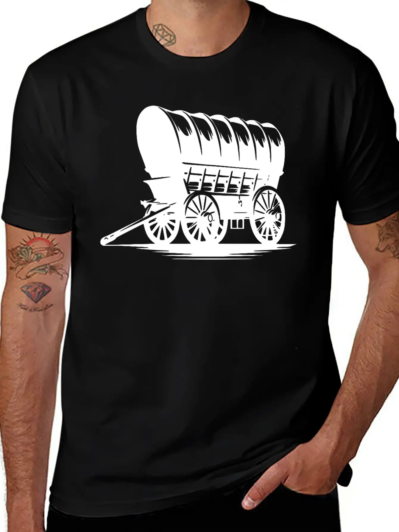 Horse Team Covered Wagon Casual Graphic T-Shirt – Simple And Comfortable Daily Wear