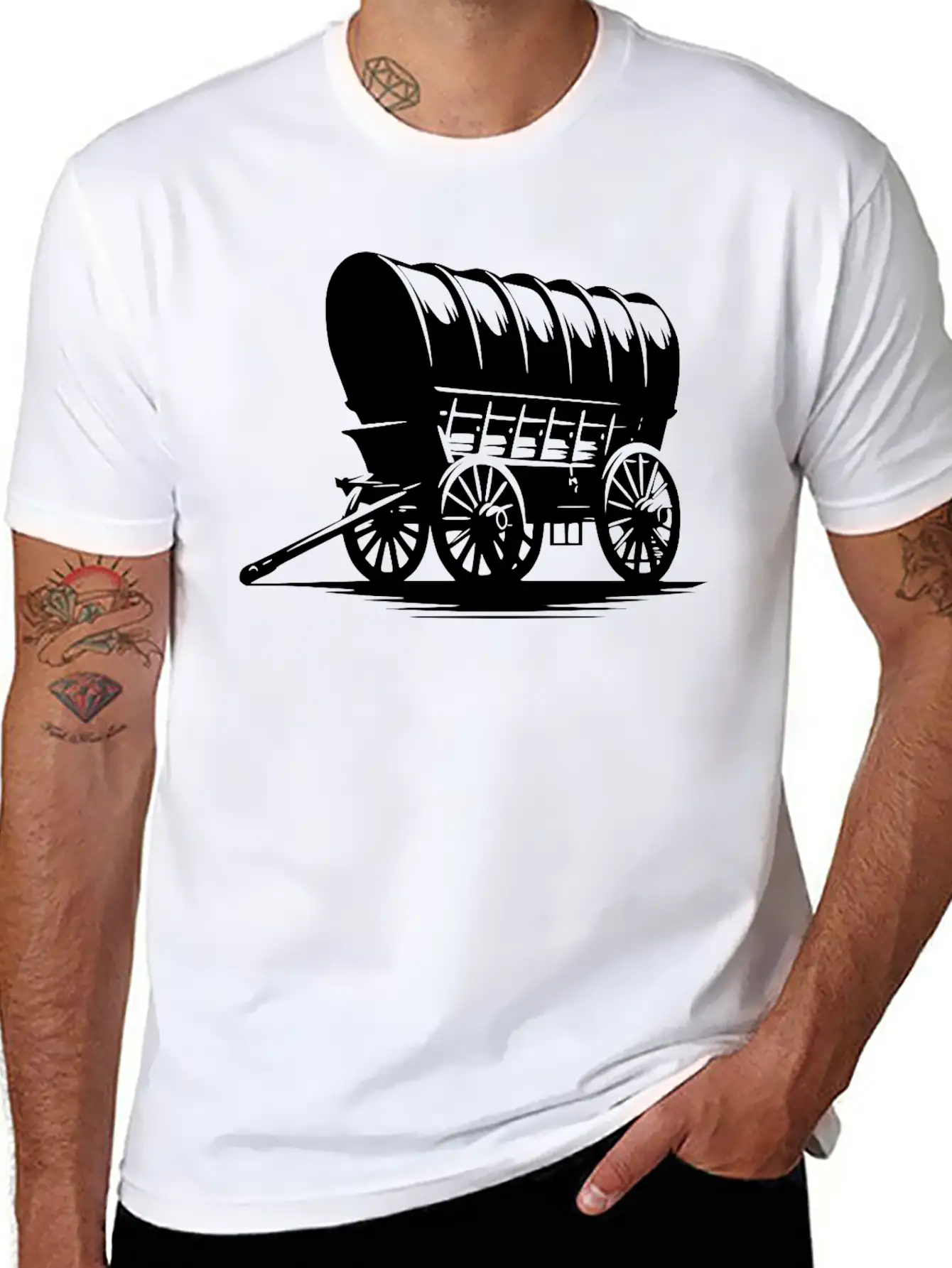 Horse Team Covered Wagon Casual Graphic T-Shirt – Simple And Comfortable Daily Wear