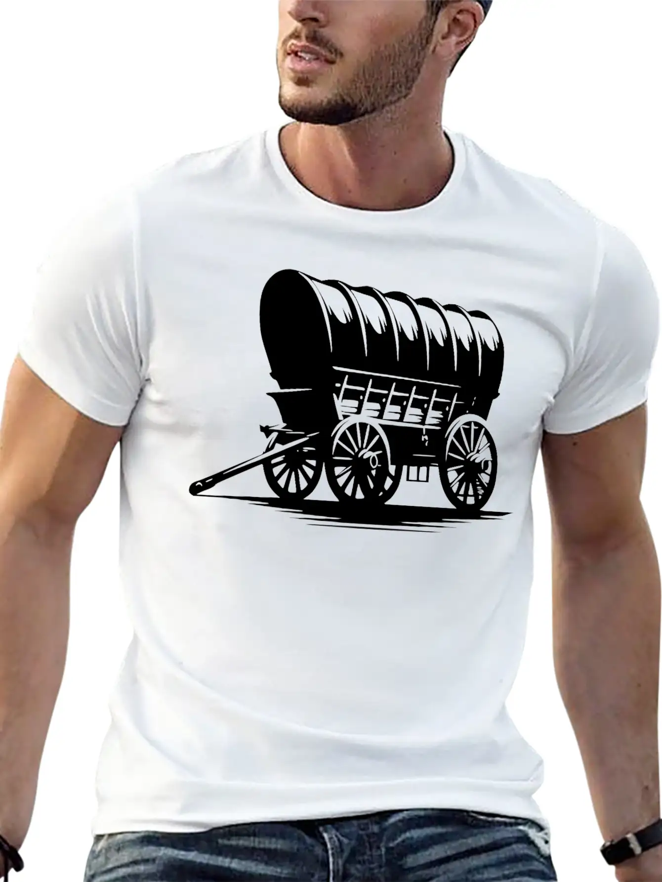 Horse Team Covered Wagon Casual Graphic T-Shirt – Simple And Comfortable Daily Wear
