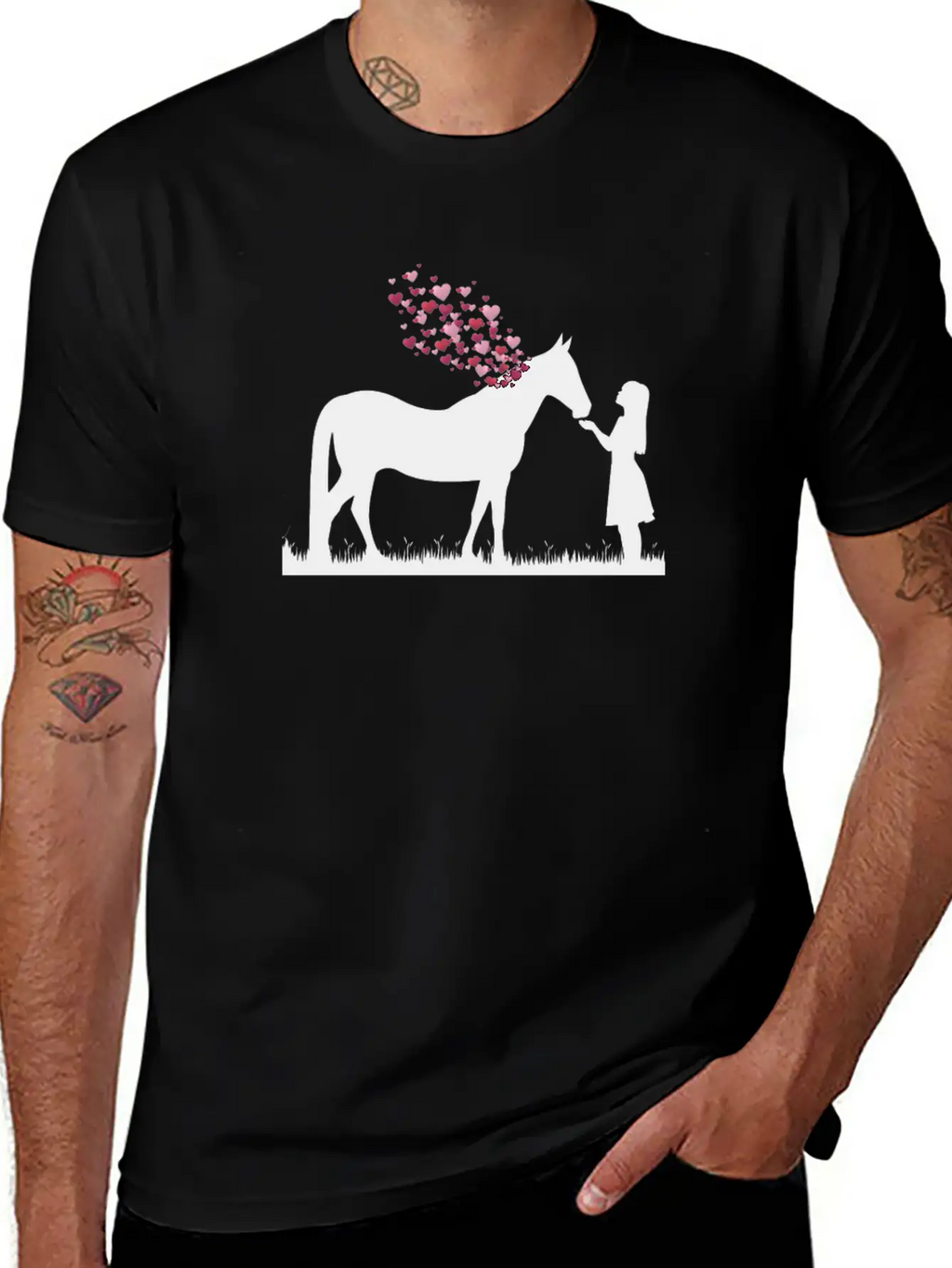 Horse With Heart And Girl Horse Love Shirt Gift Stylish Everyday T-Shirt – Unisex Basic Cotton Tee