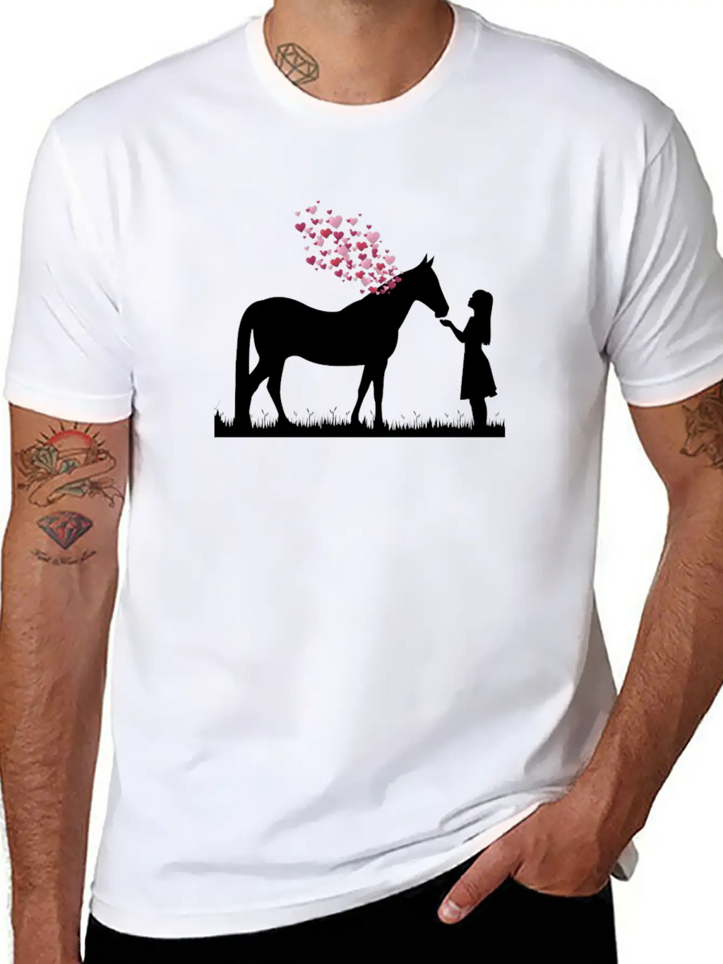 Horse With Heart And Girl Horse Love Shirt Gift Stylish Everyday T-Shirt – Unisex Basic Cotton Tee