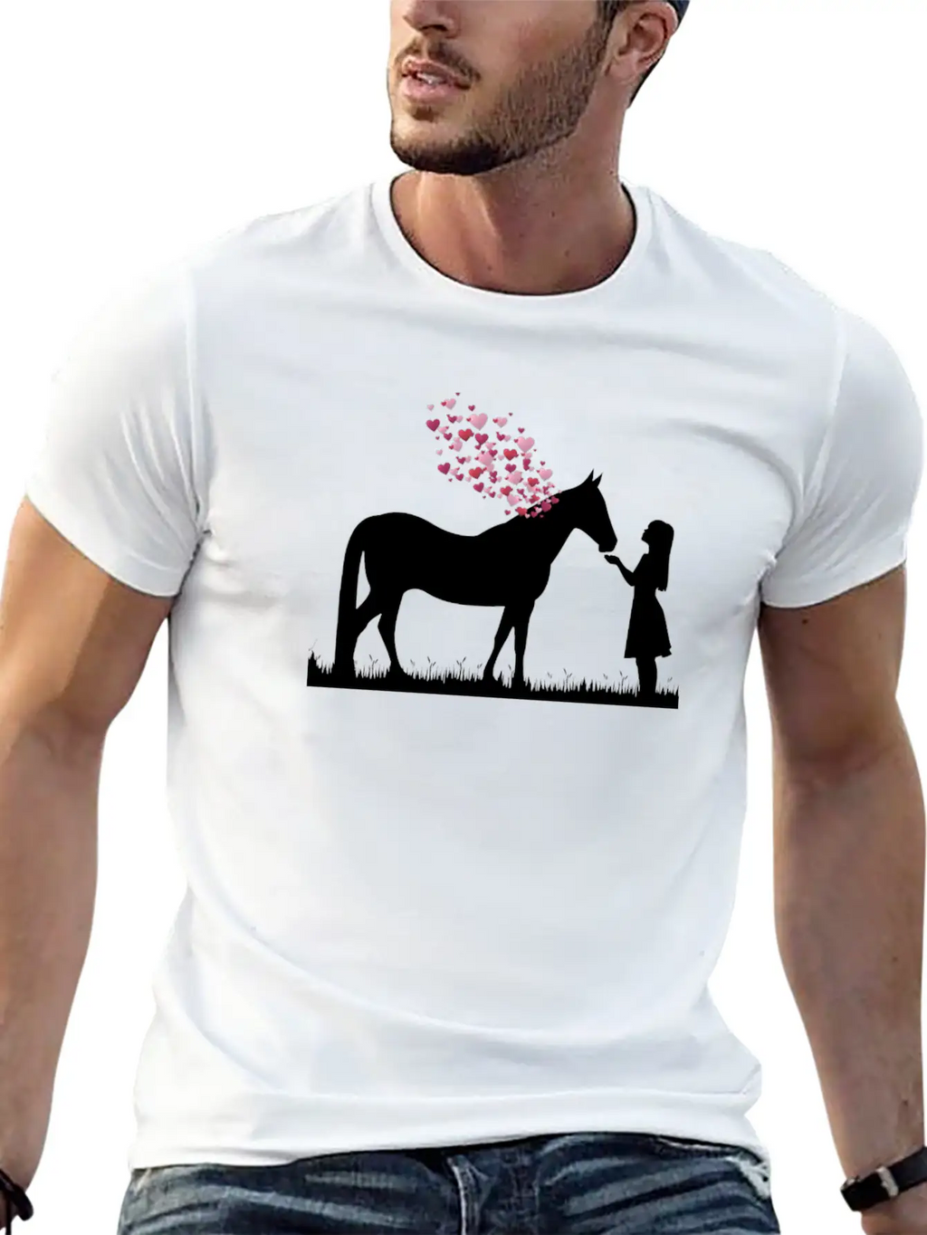 Horse With Heart And Girl Horse Love Shirt Gift Stylish Everyday T-Shirt – Unisex Basic Cotton Tee