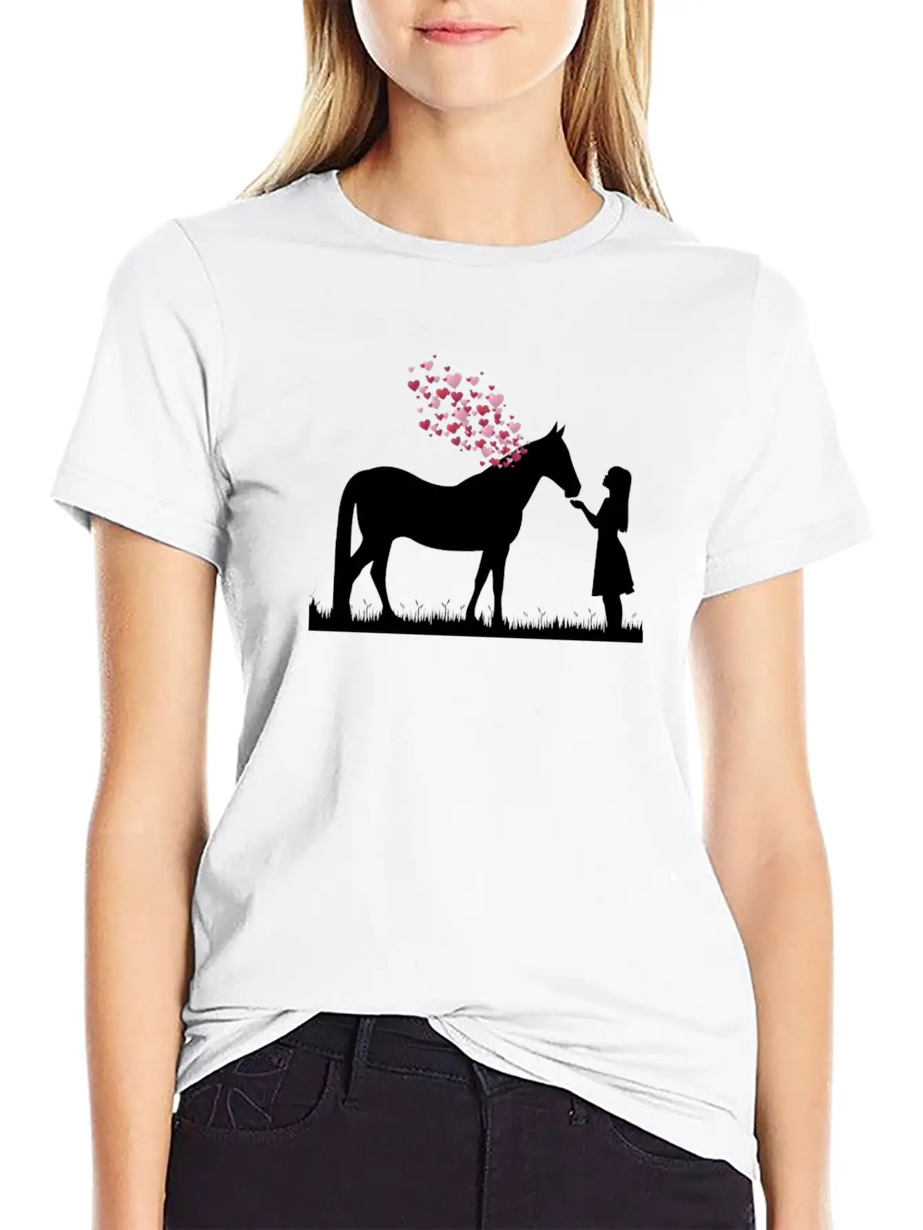 Horse With Heart And Girl Horse Love Shirt Gift Stylish Everyday T-Shirt – Unisex Basic Cotton Tee