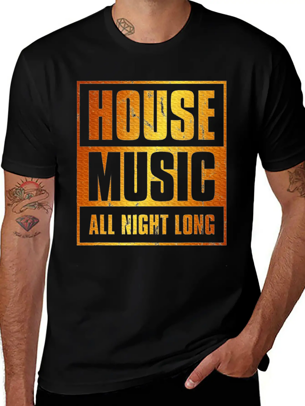 House Music All Night Long EDM DJ Distressed Unisex Casual T-Shirt – Clean Design For Daily Comfort