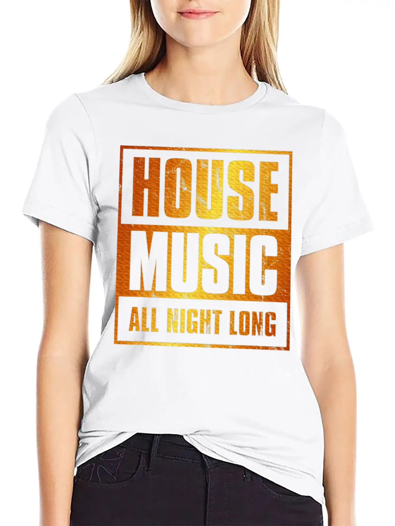House Music All Night Long EDM DJ Distressed Unisex Casual T-Shirt – Clean Design For Daily Comfort
