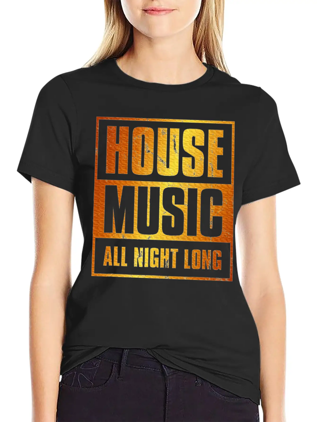 House Music All Night Long EDM DJ Distressed Unisex Casual T-Shirt – Clean Design For Daily Comfort