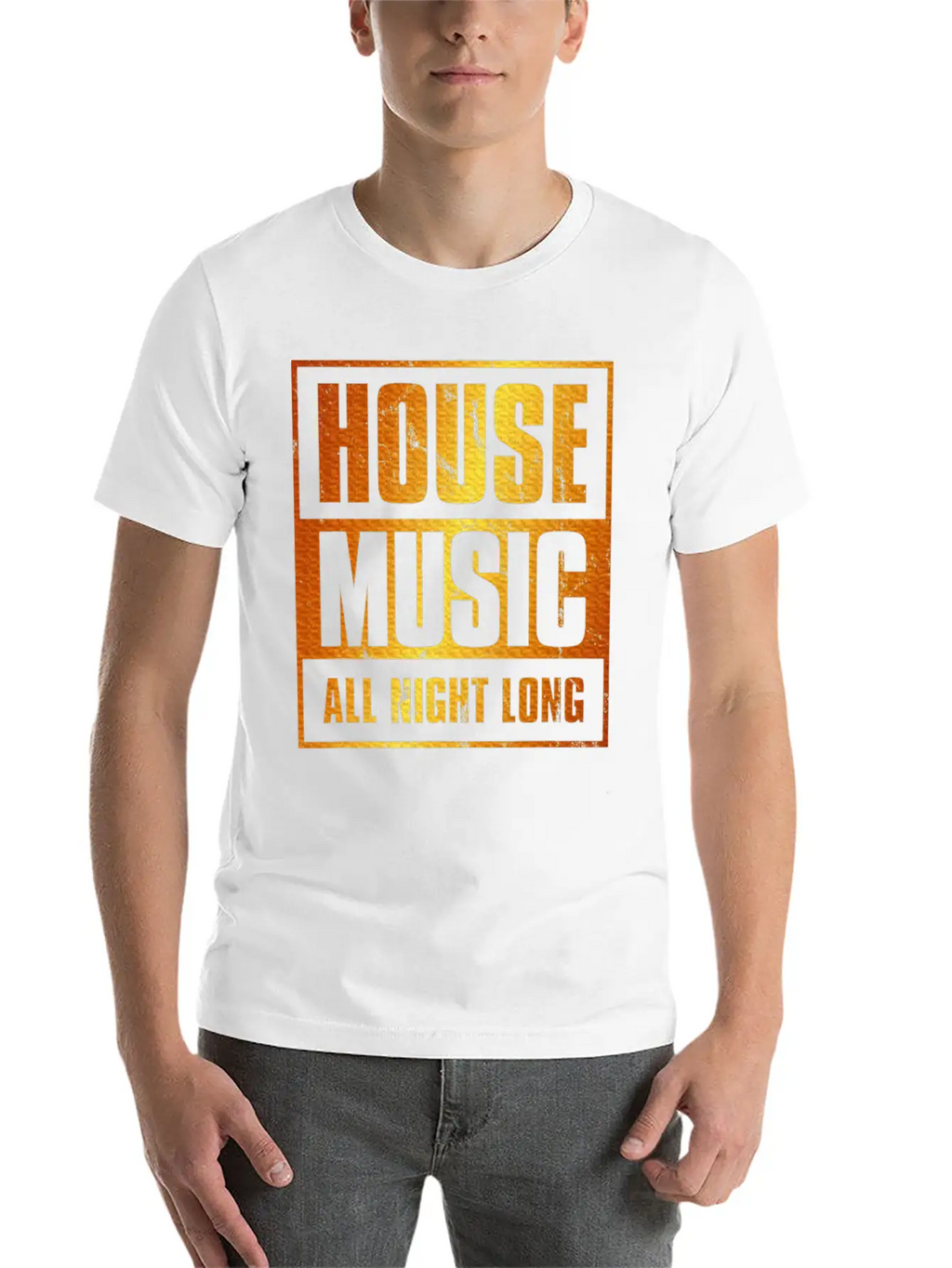 House Music All Night Long EDM DJ Distressed Unisex Casual T-Shirt – Clean Design For Daily Comfort