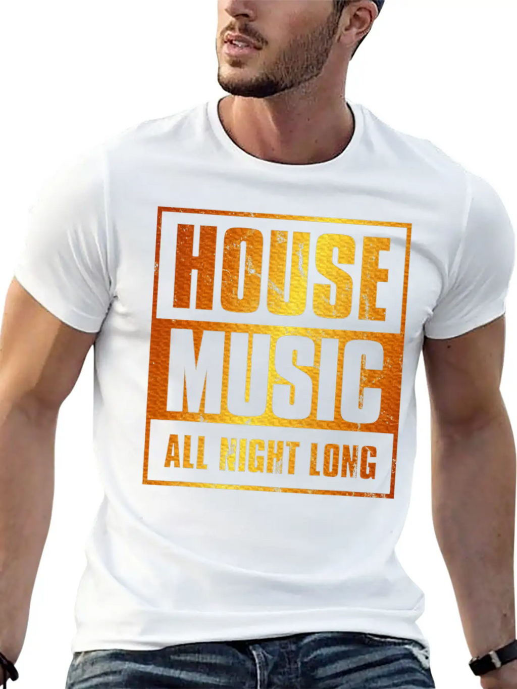 House Music All Night Long EDM DJ Distressed Unisex Casual T-Shirt – Clean Design For Daily Comfort