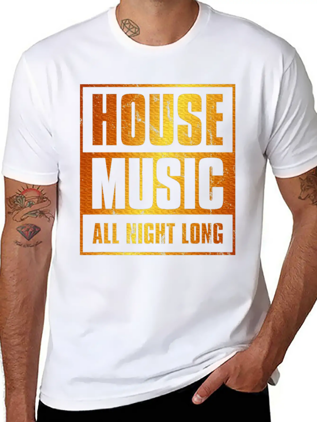 House Music All Night Long EDM DJ Distressed Unisex Casual T-Shirt – Clean Design For Daily Comfort