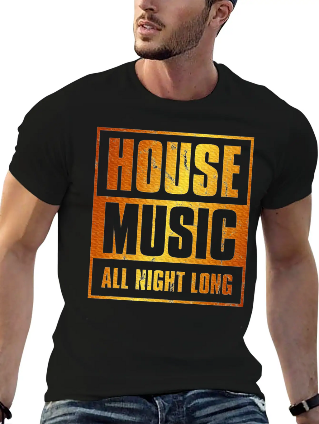 House Music All Night Long EDM DJ Distressed Unisex Casual T-Shirt – Clean Design For Daily Comfort
