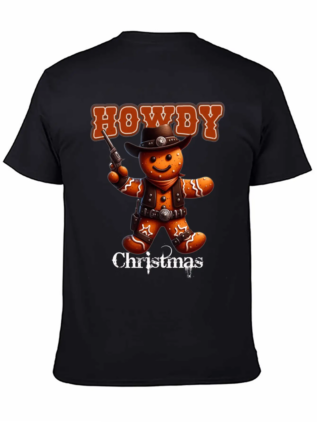 Howdy Christmas Gingerbread Cowboy Festive Western Unisex Short Sleeve Soft Cotton T-Shirt – Casual Everyday Wear