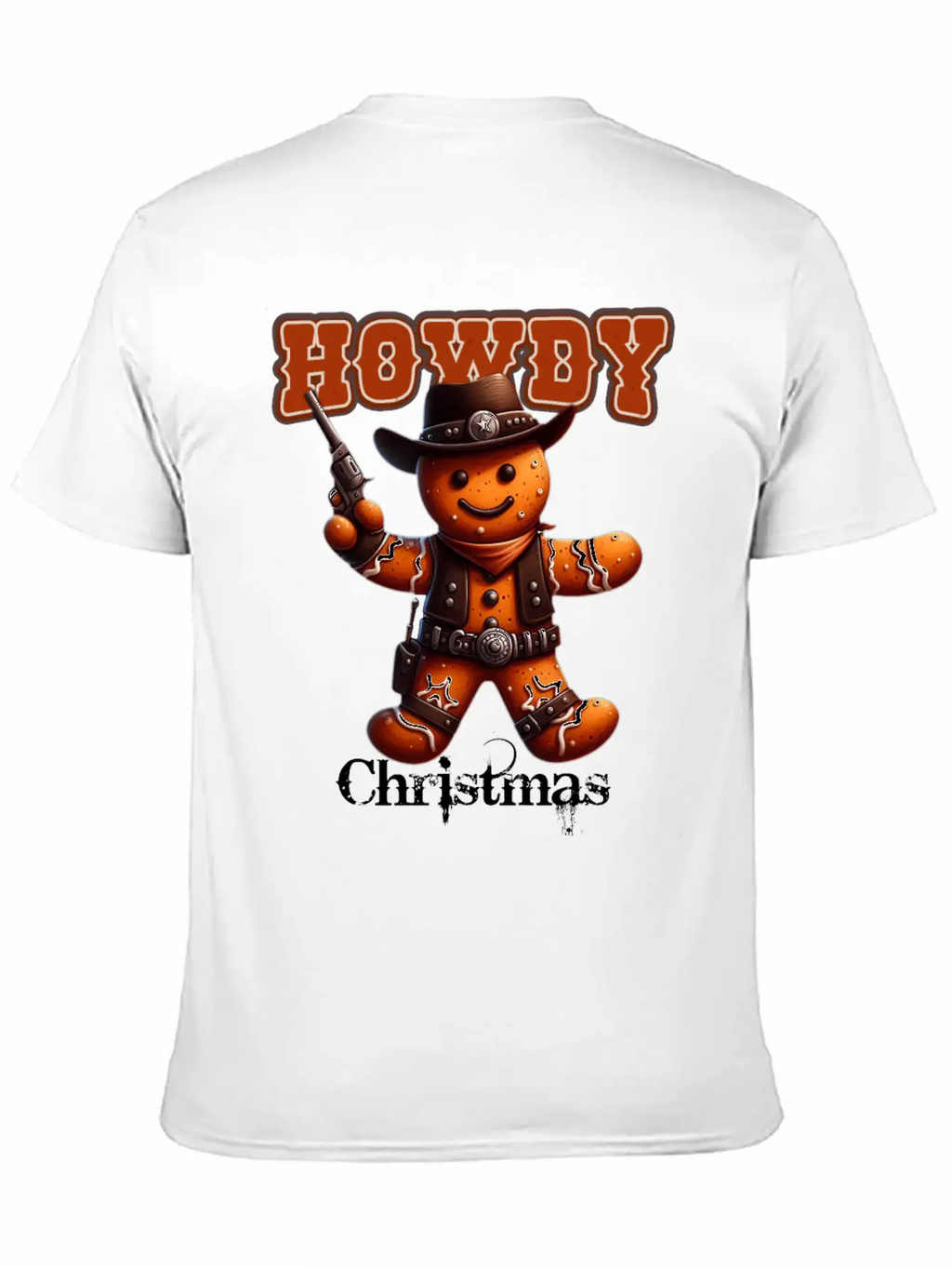 Howdy Christmas Gingerbread Cowboy Festive Western Unisex Short Sleeve Soft Cotton T-Shirt – Casual Everyday Wear