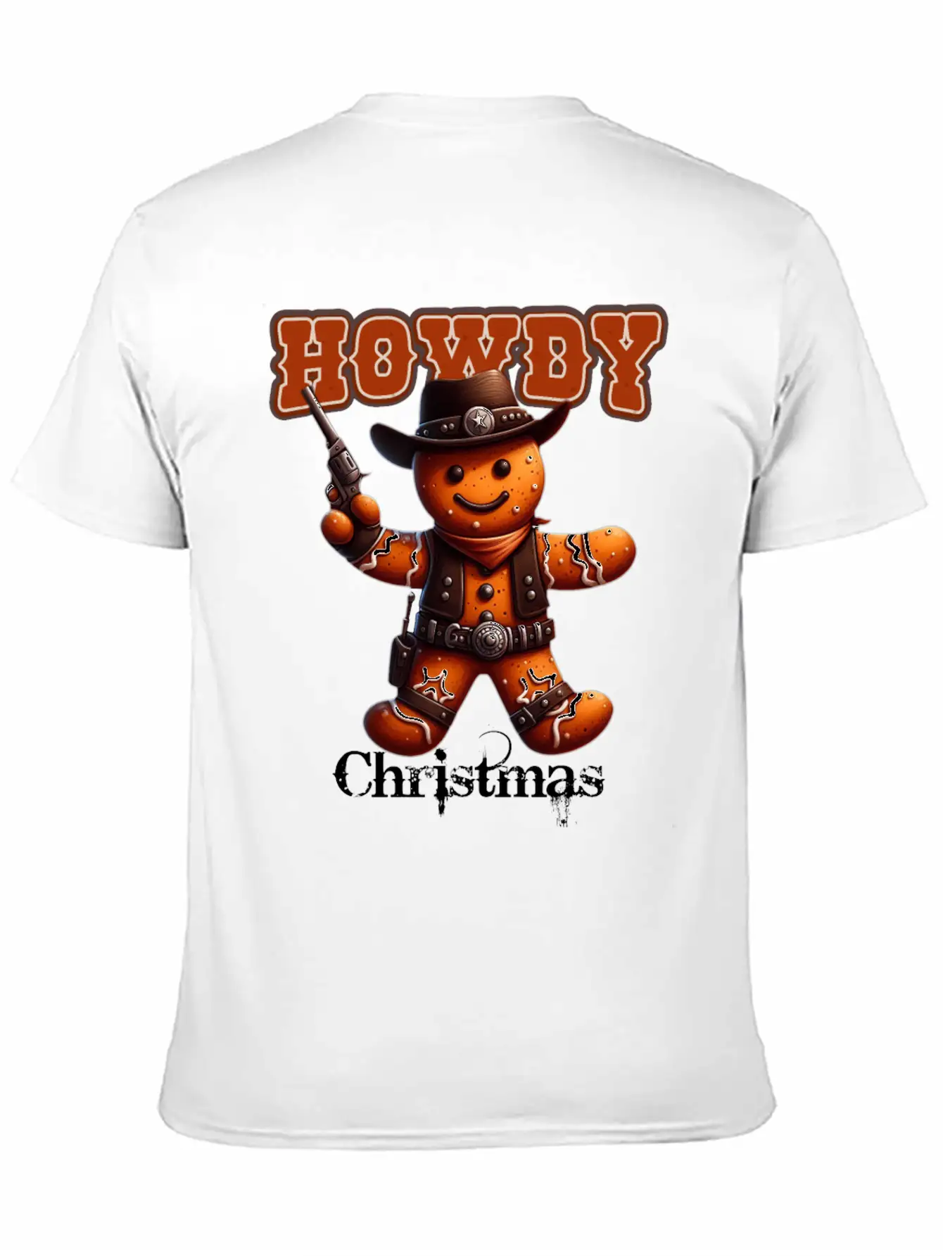 Howdy Christmas Gingerbread Cowboy Festive Western Unisex Short Sleeve Soft Cotton T-Shirt – Casual Everyday Wear