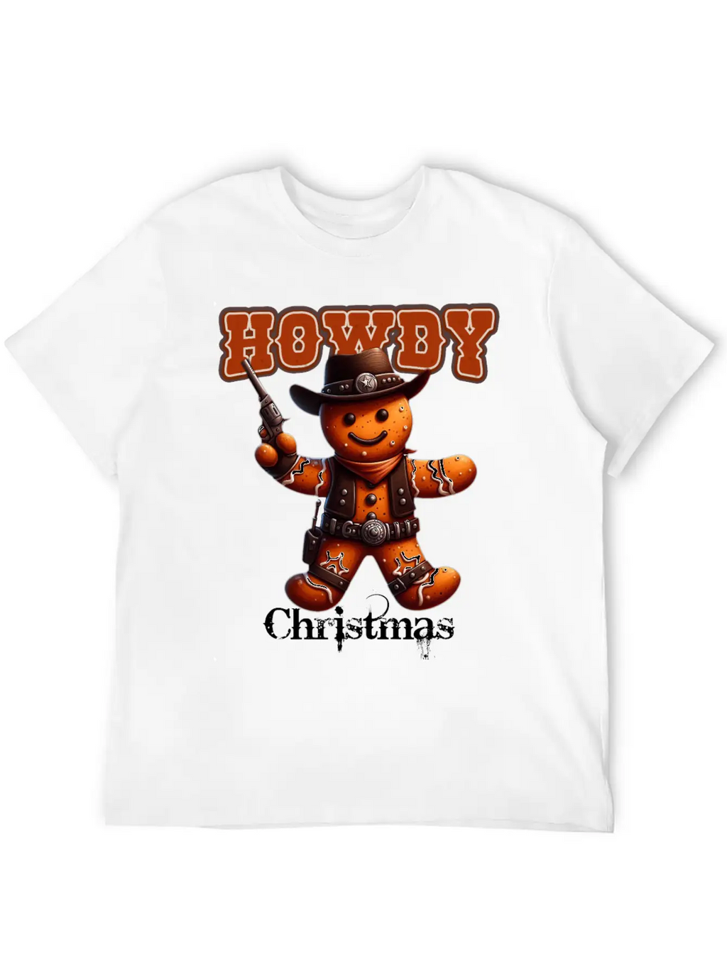 Howdy Christmas Gingerbread Cowboy Festive Western Unisex Short Sleeve Soft Cotton T-Shirt – Casual Everyday Wear