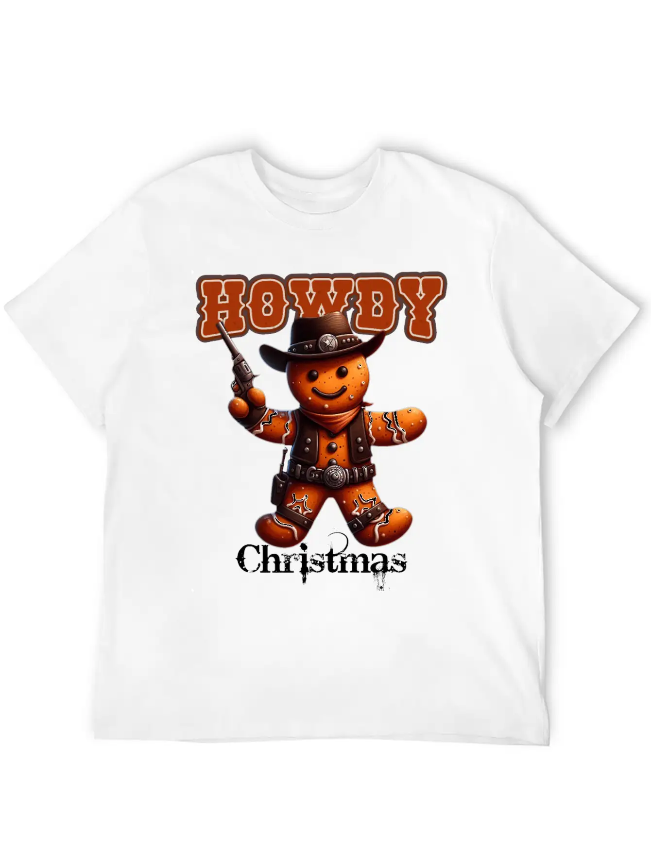 Howdy Christmas Gingerbread Cowboy Festive Western Unisex Short Sleeve Soft Cotton T-Shirt – Casual Everyday Wear