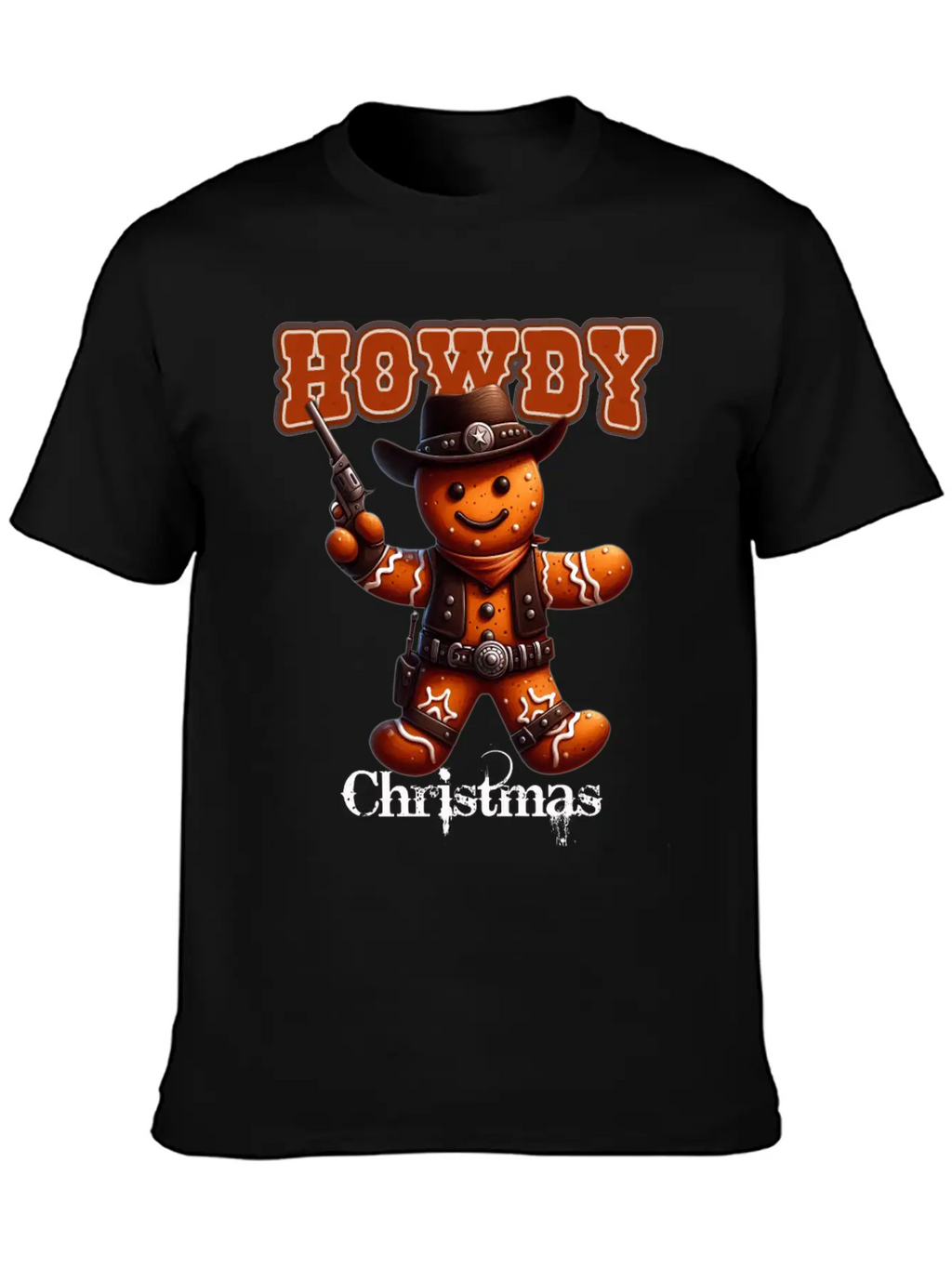 Howdy Christmas Gingerbread Cowboy Festive Western Unisex Short Sleeve Soft Cotton T-Shirt – Casual Everyday Wear