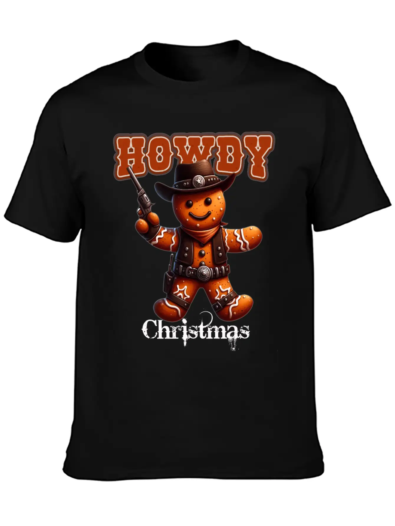 Howdy Christmas Gingerbread Cowboy Festive Western Unisex Short Sleeve Soft Cotton T-Shirt – Casual Everyday Wear