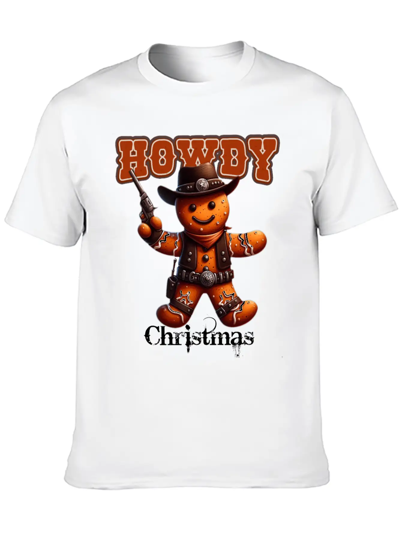 Howdy Christmas Gingerbread Cowboy Festive Western Unisex Short Sleeve Soft Cotton T-Shirt – Casual Everyday Wear